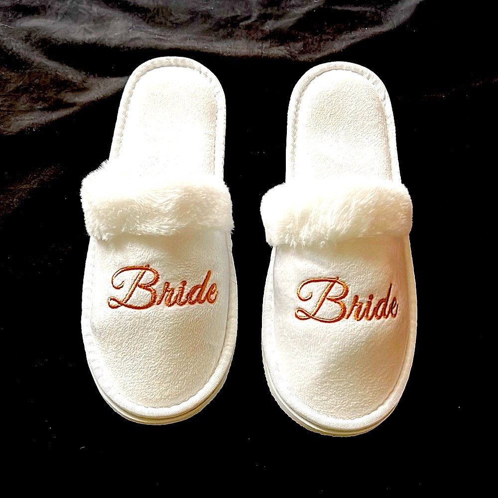 White fuzzy slippers